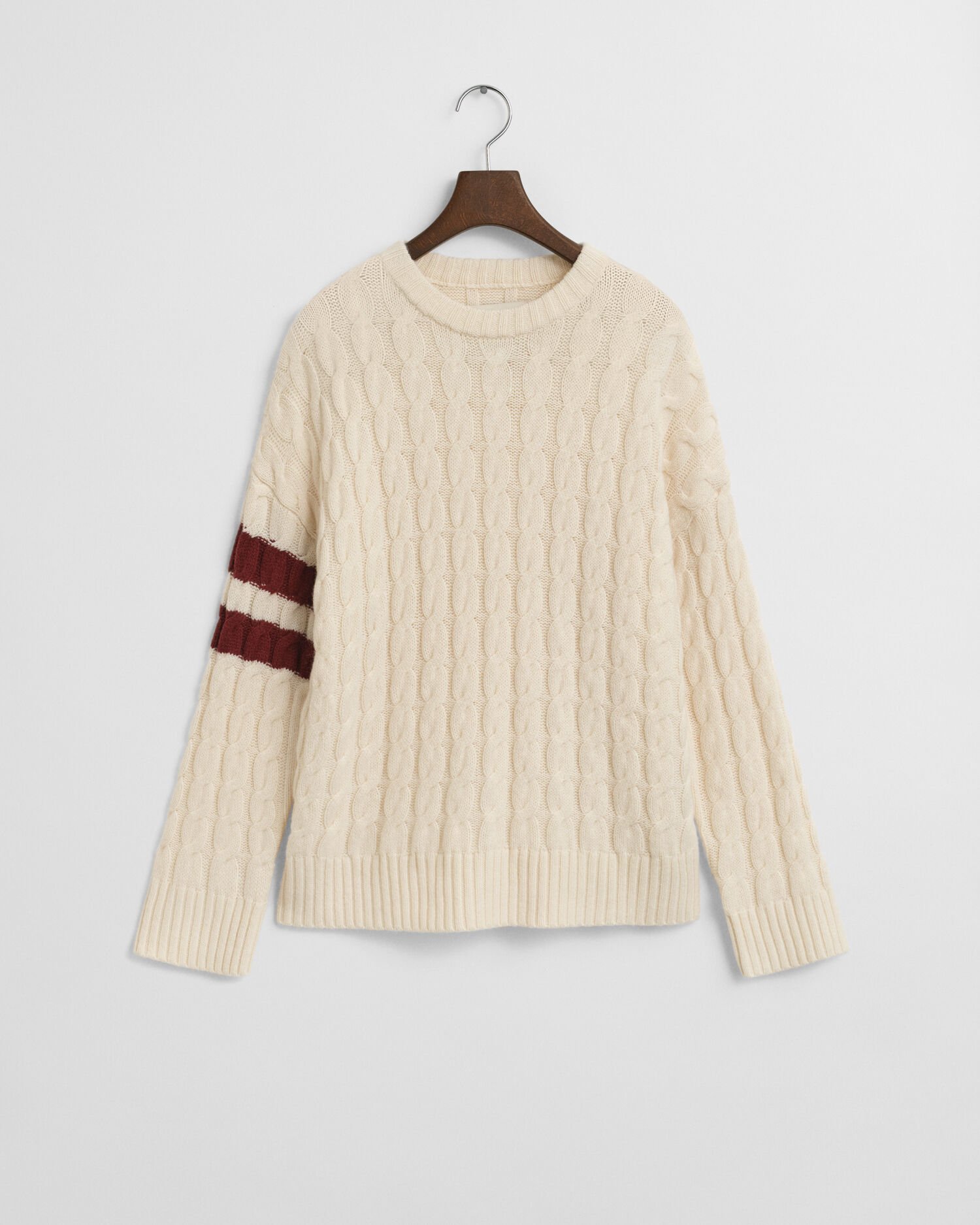 Contrast Striped Cable Knit Crew Neck Sweater