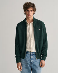 Textured Cotton Zip Cardigan