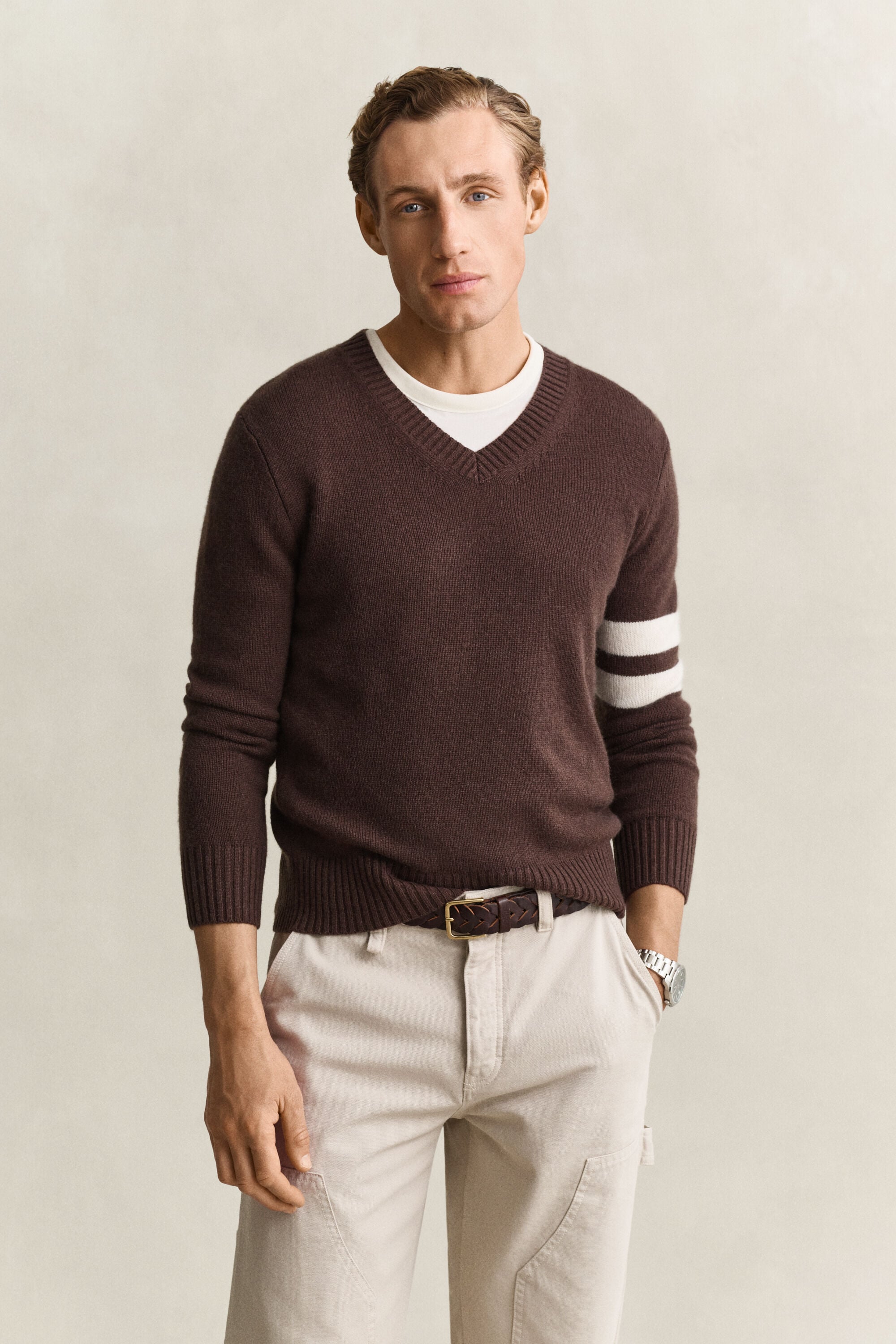 Striped Cashmere V-Neck Sweater