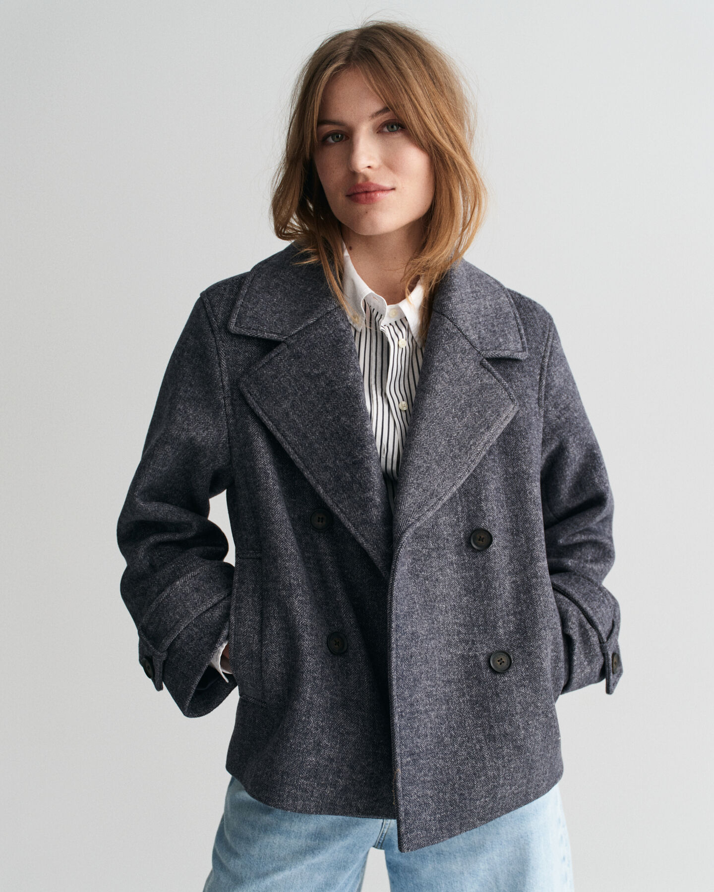 Cropped Herringbone Wool Jacket