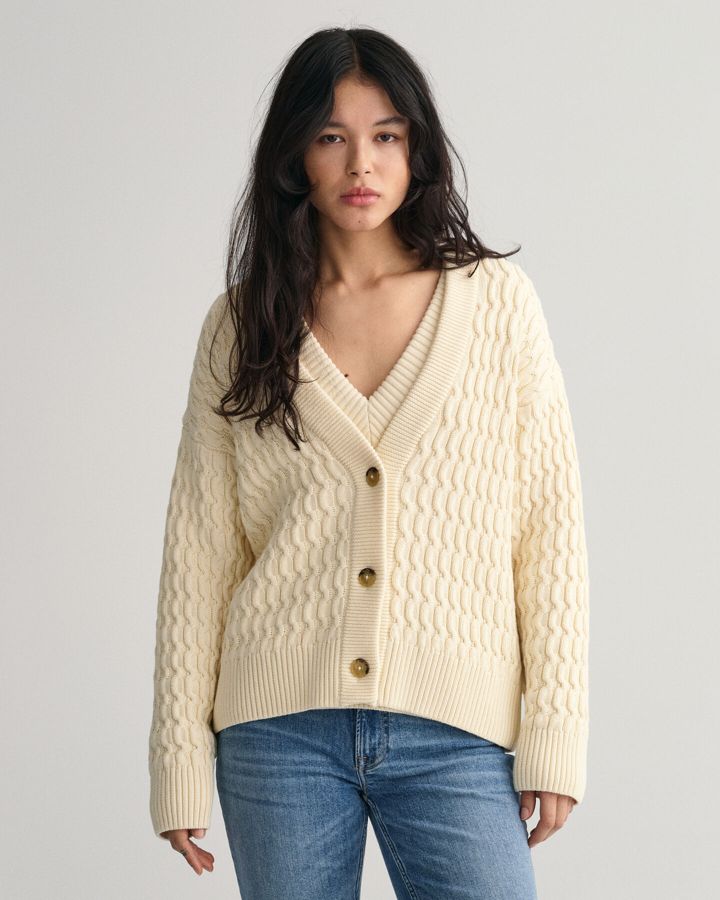 Textured Cotton V-Neck Cardigan