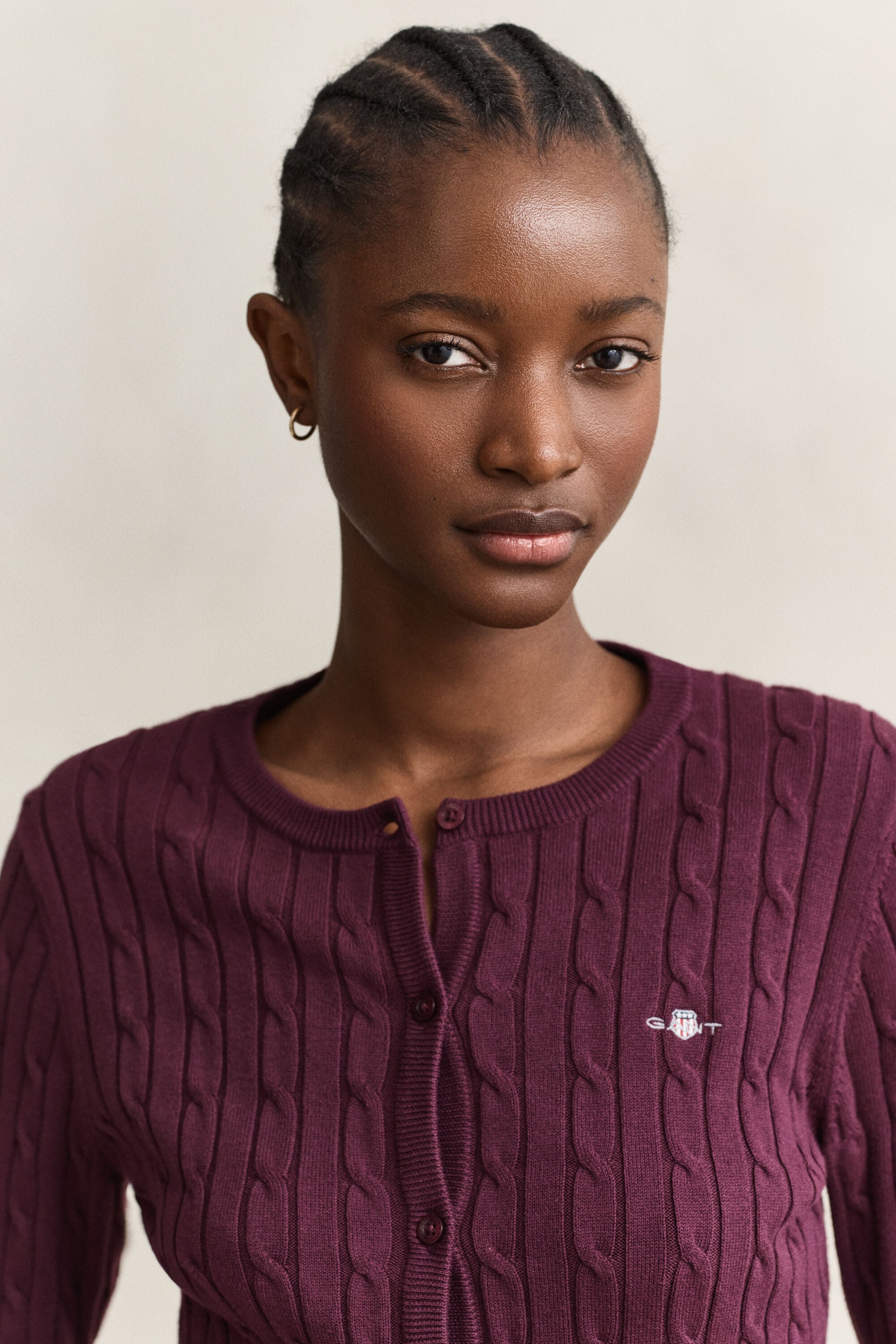 Stretch Cotton Cable Knit Cardigan