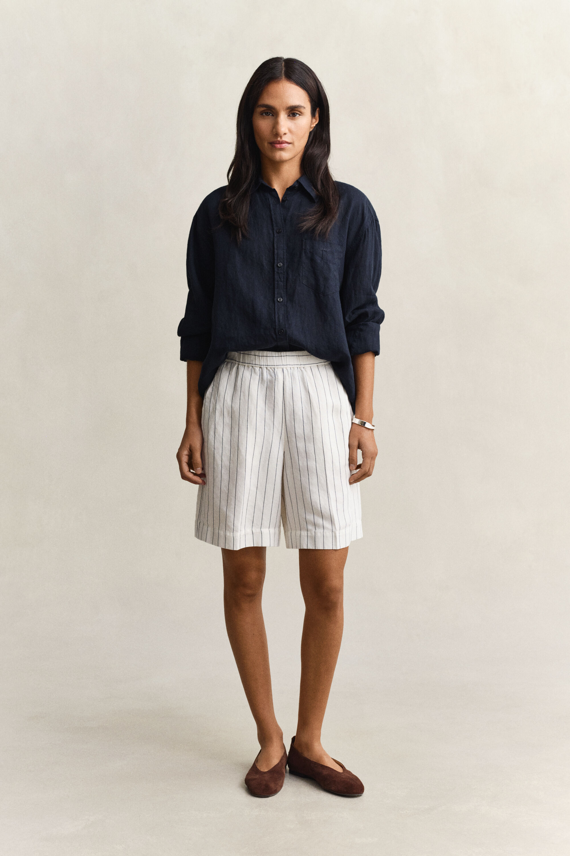 Striped Linen Blend Shorts