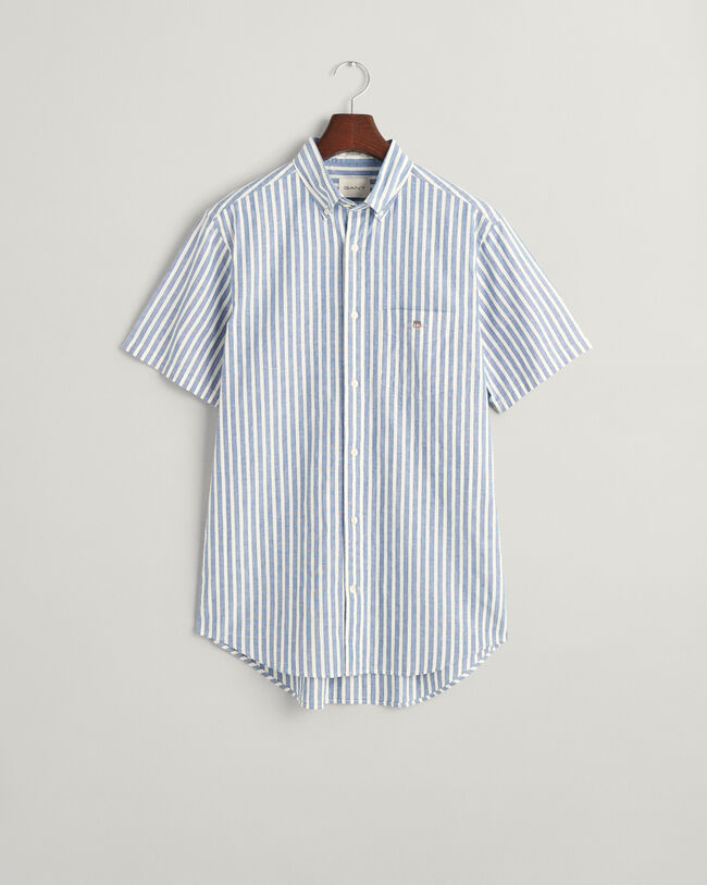 Regular Fit Striped Cotton Linen Short Sleeve Shirt
