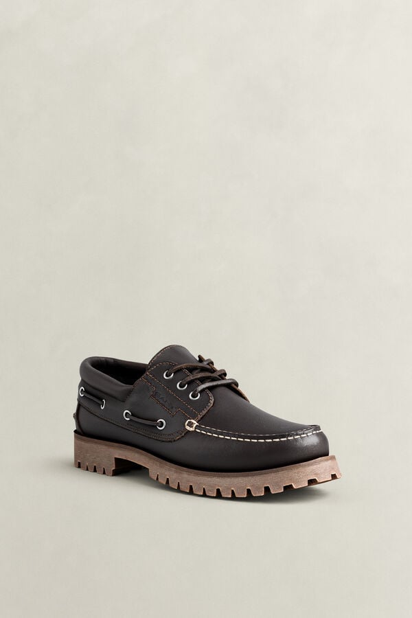 Tratton Leather Boat Shoes — DARK BROWN