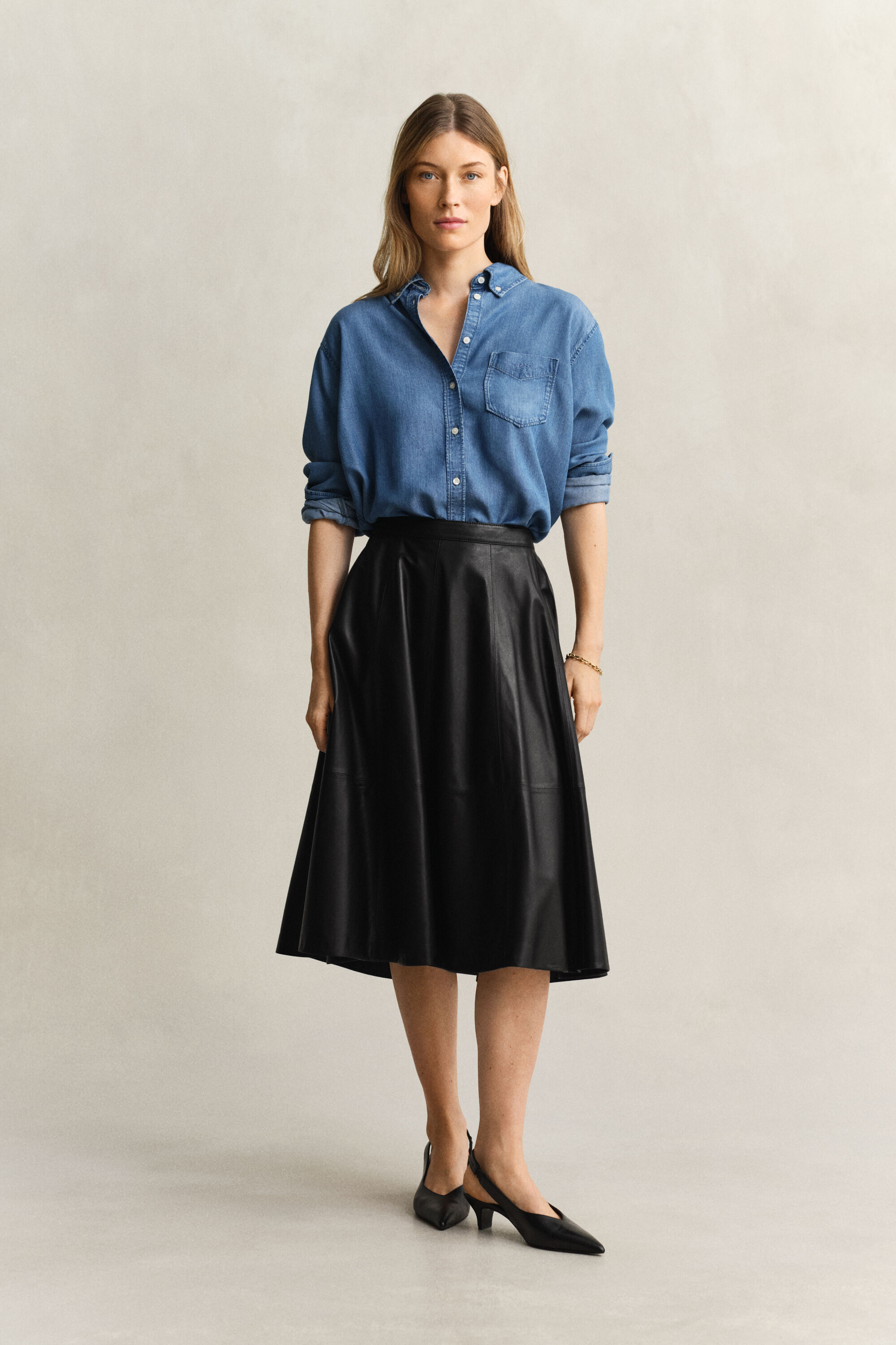 Flared Leather Skirt