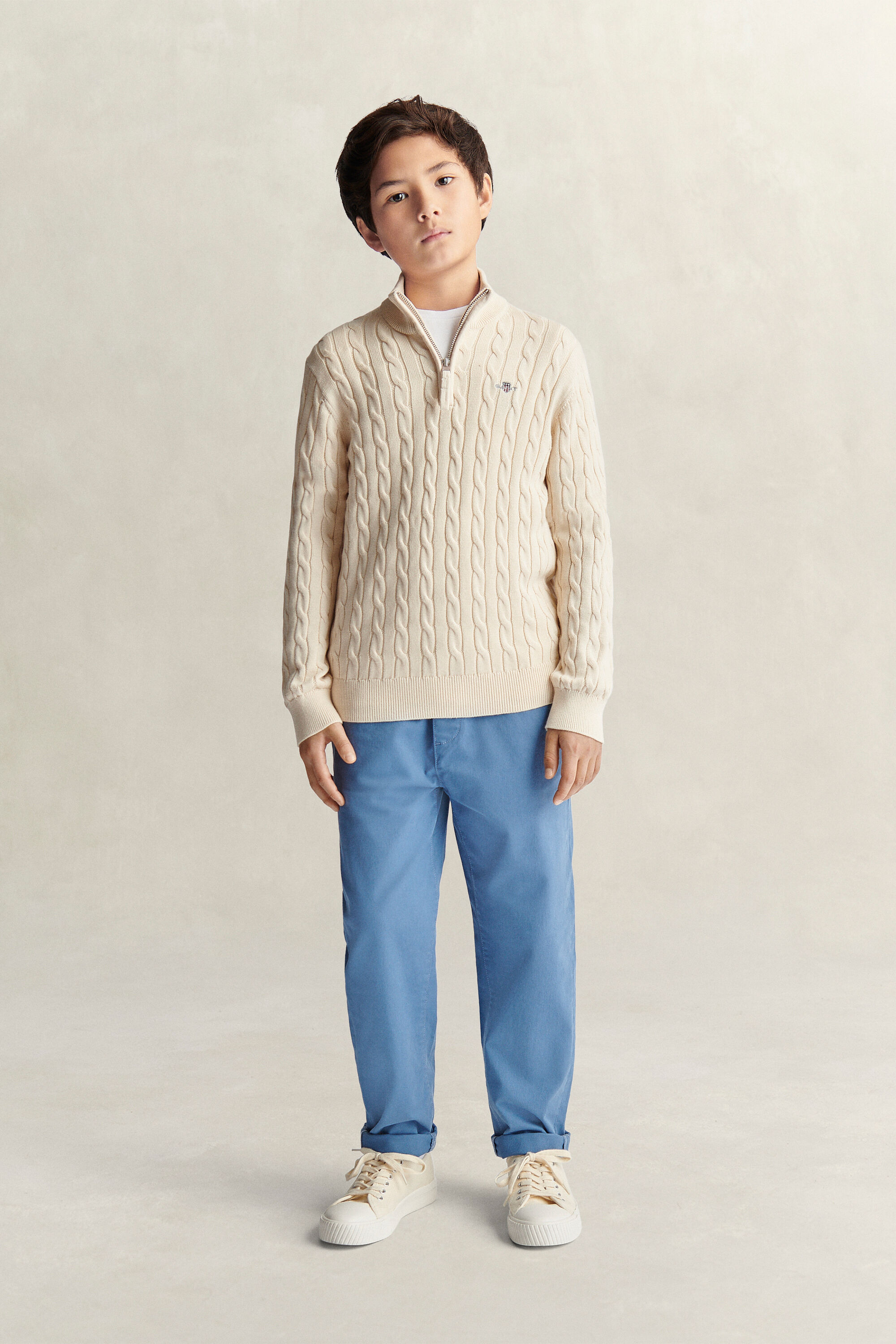Teen Boys Shield Cable Knit Half-Zip Sweater
