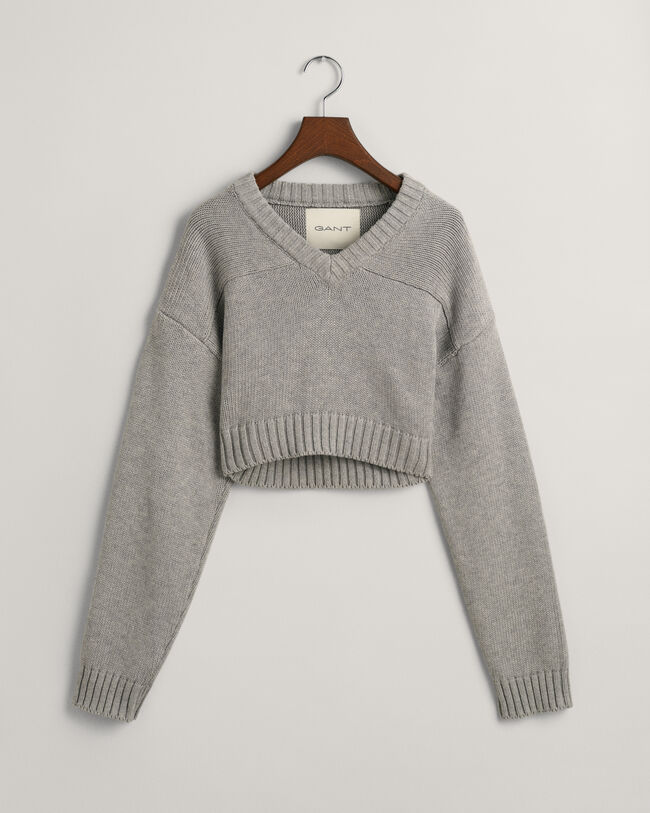 Cropped V-Neck Sweater