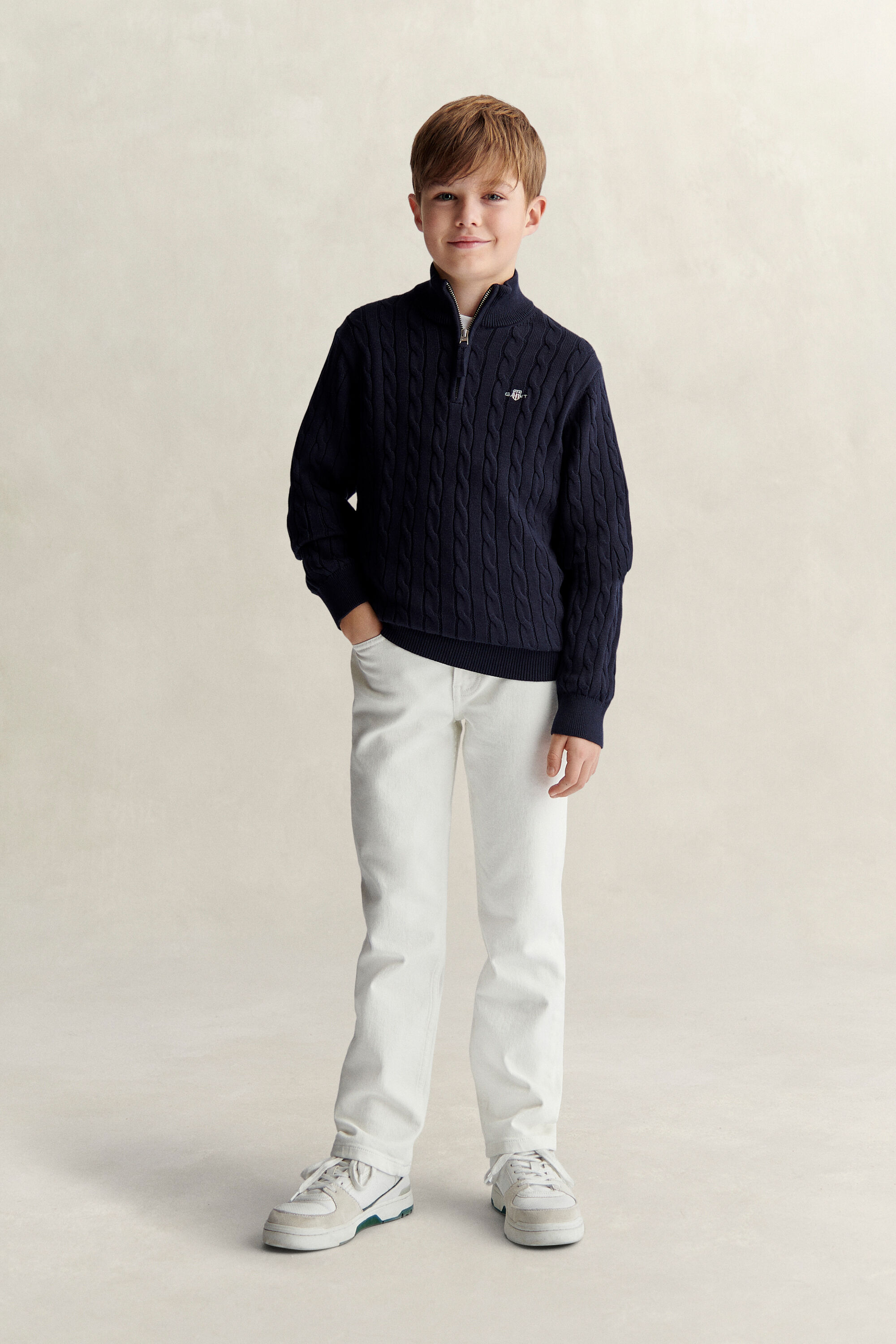 Teen Boys Shield Cable Knit Half-Zip Sweater