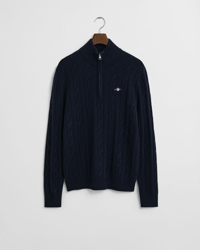 Lambswool Cable Knit Half-Zip Sweater