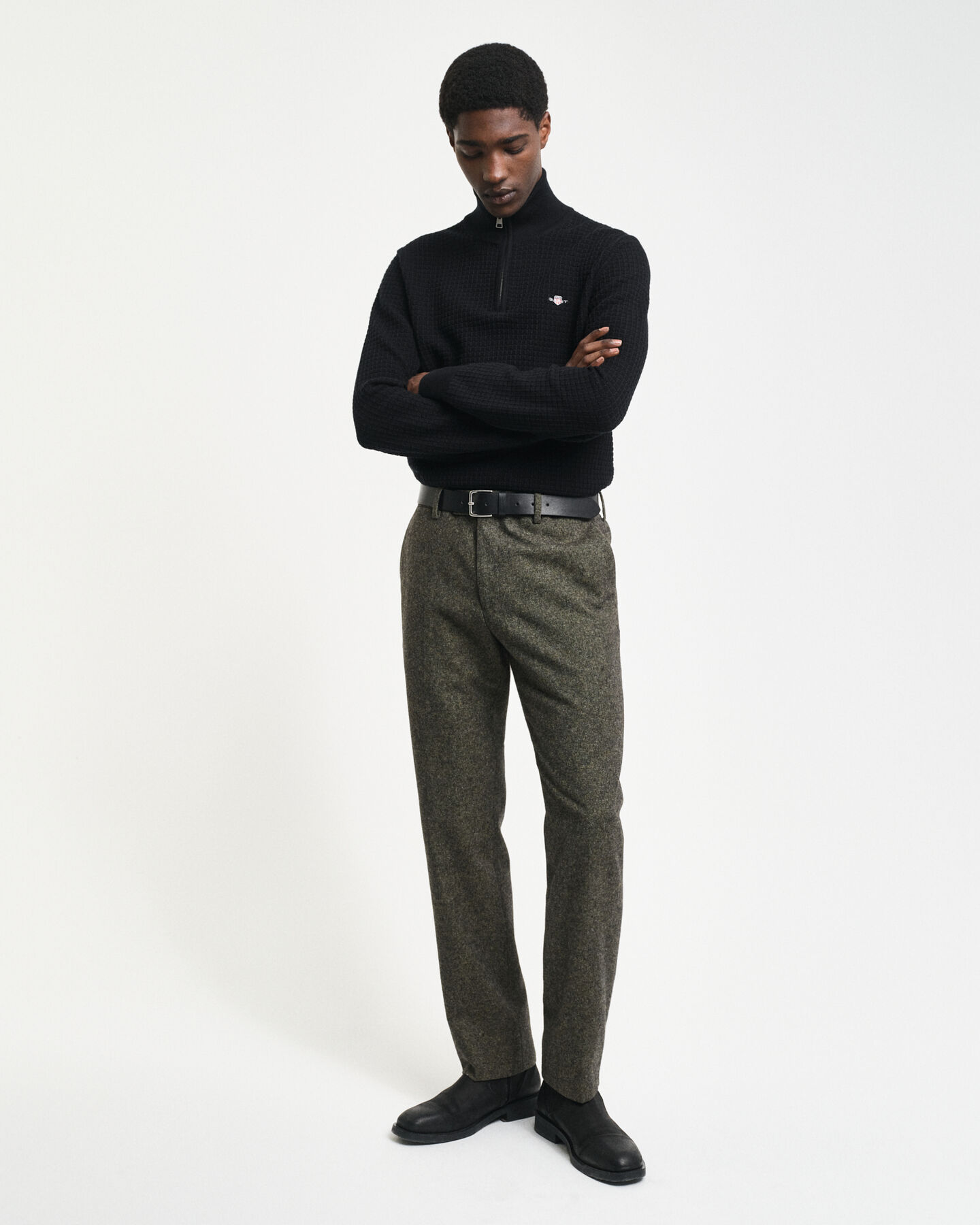 Textured Cotton Half-Zip Sweater