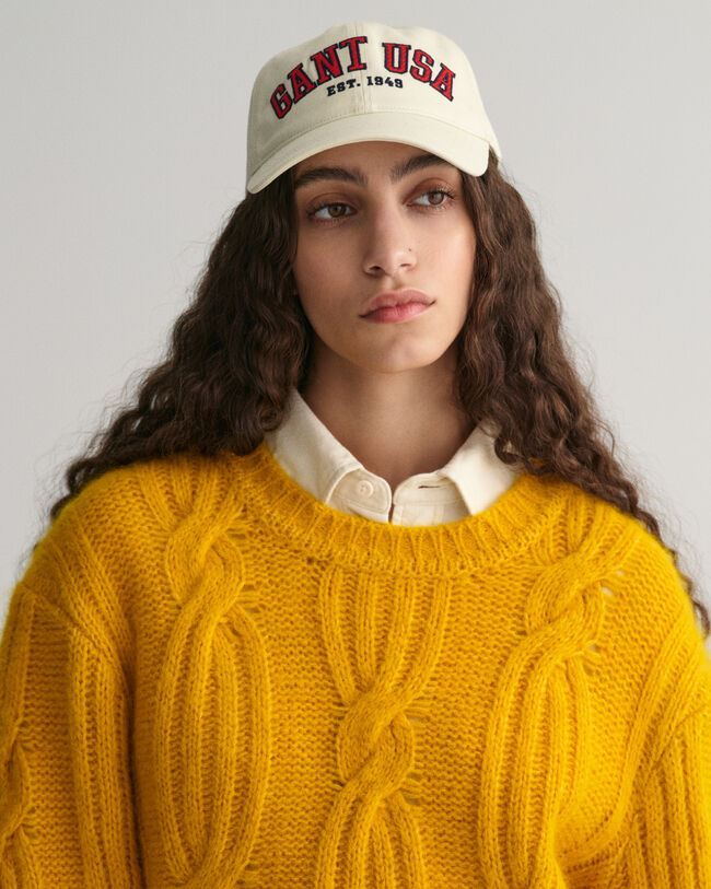 Furry Cable Knit Crew Neck Sweater