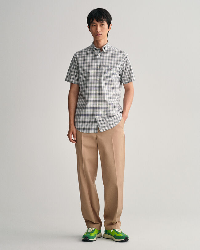 Regular Fit Micro Check Poplin Short Sleeve Shirt