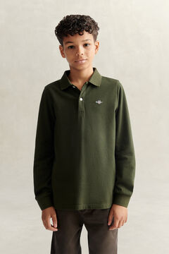 Teen Boys Shield Long Sleeve Polo Shirt — DARK MOSS GREEN 5