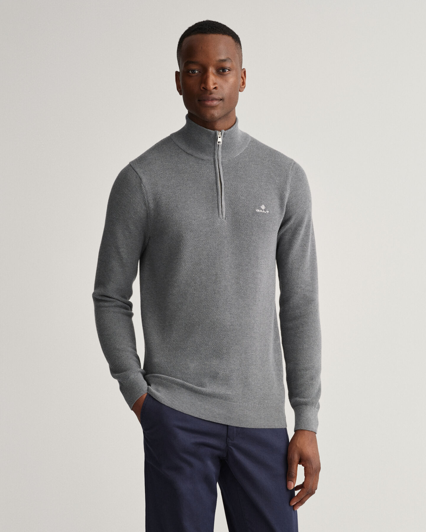 Cotton Piqu&eacute; Half-Zip Sweater