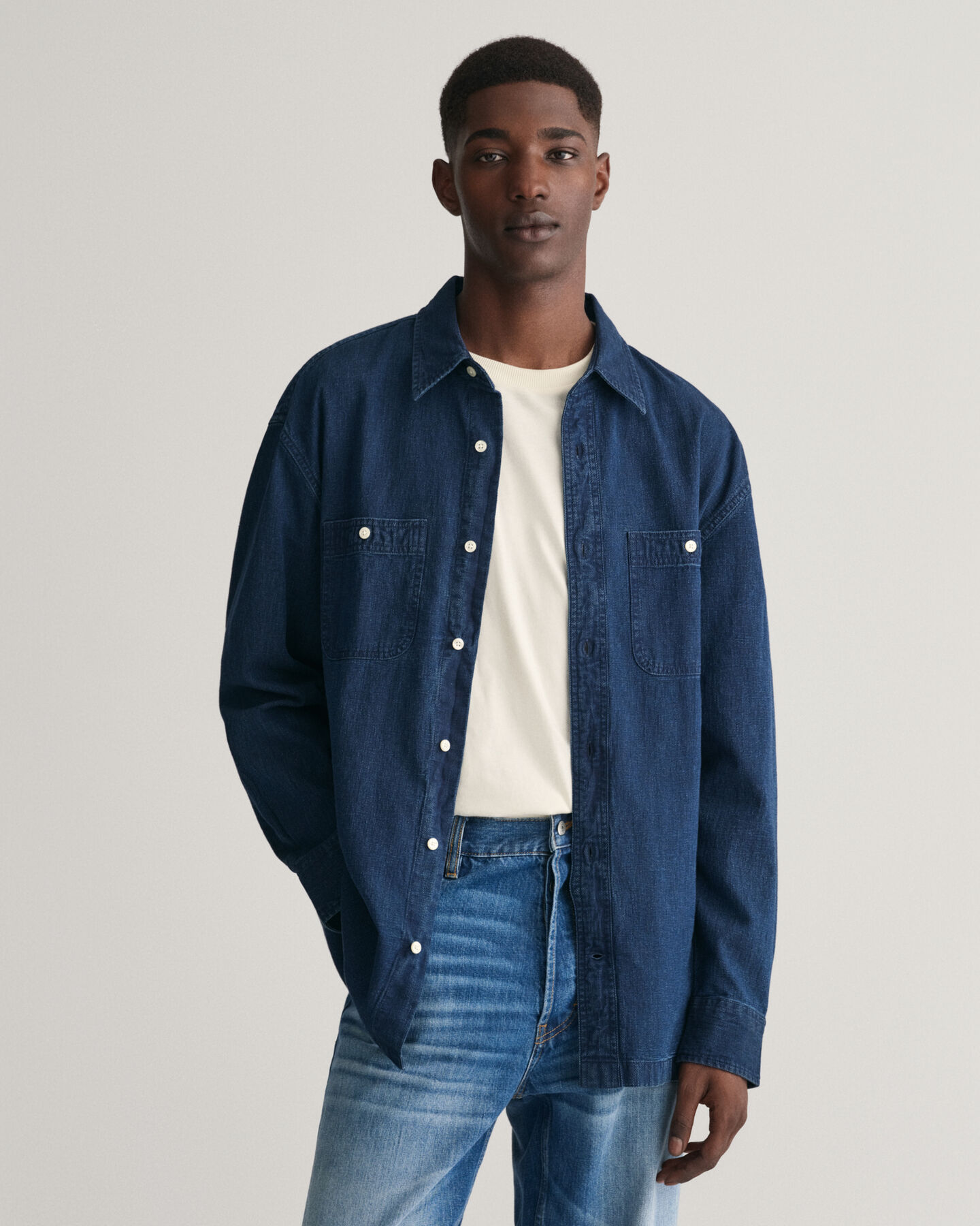 Relaxed Fit Indigo Textured Shirt