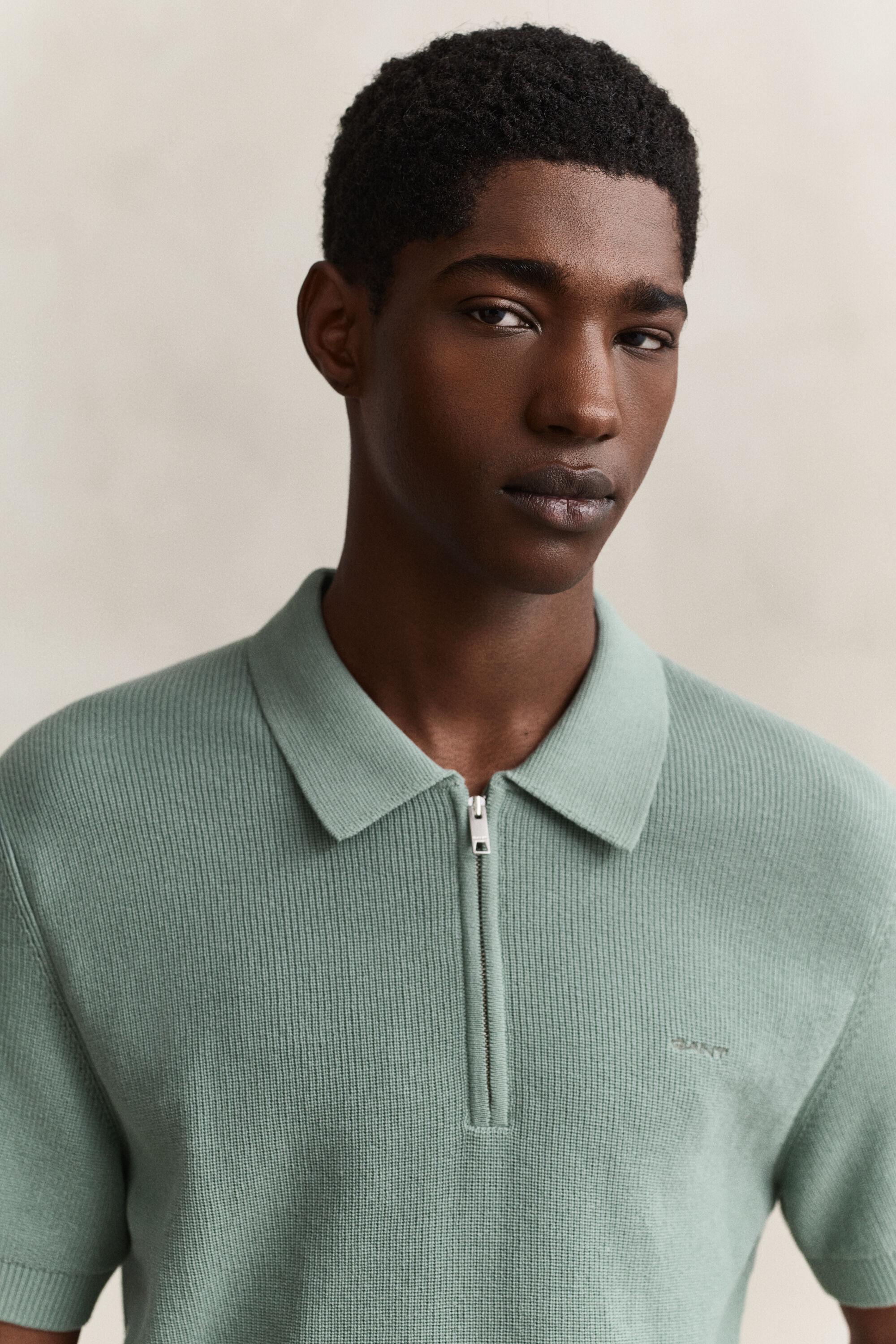 Ribbed Cotton Polo Sweater