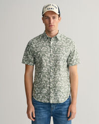 Regular Fit Floral Print Cotton Linen Short Sleeve Shirt