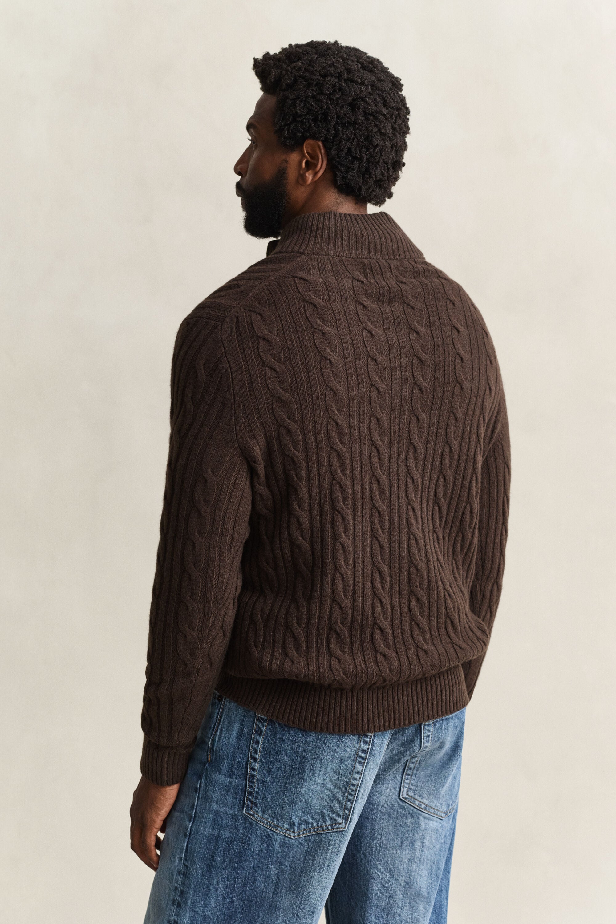 Lambswool Cable Knit Half-Buttoned Sweater