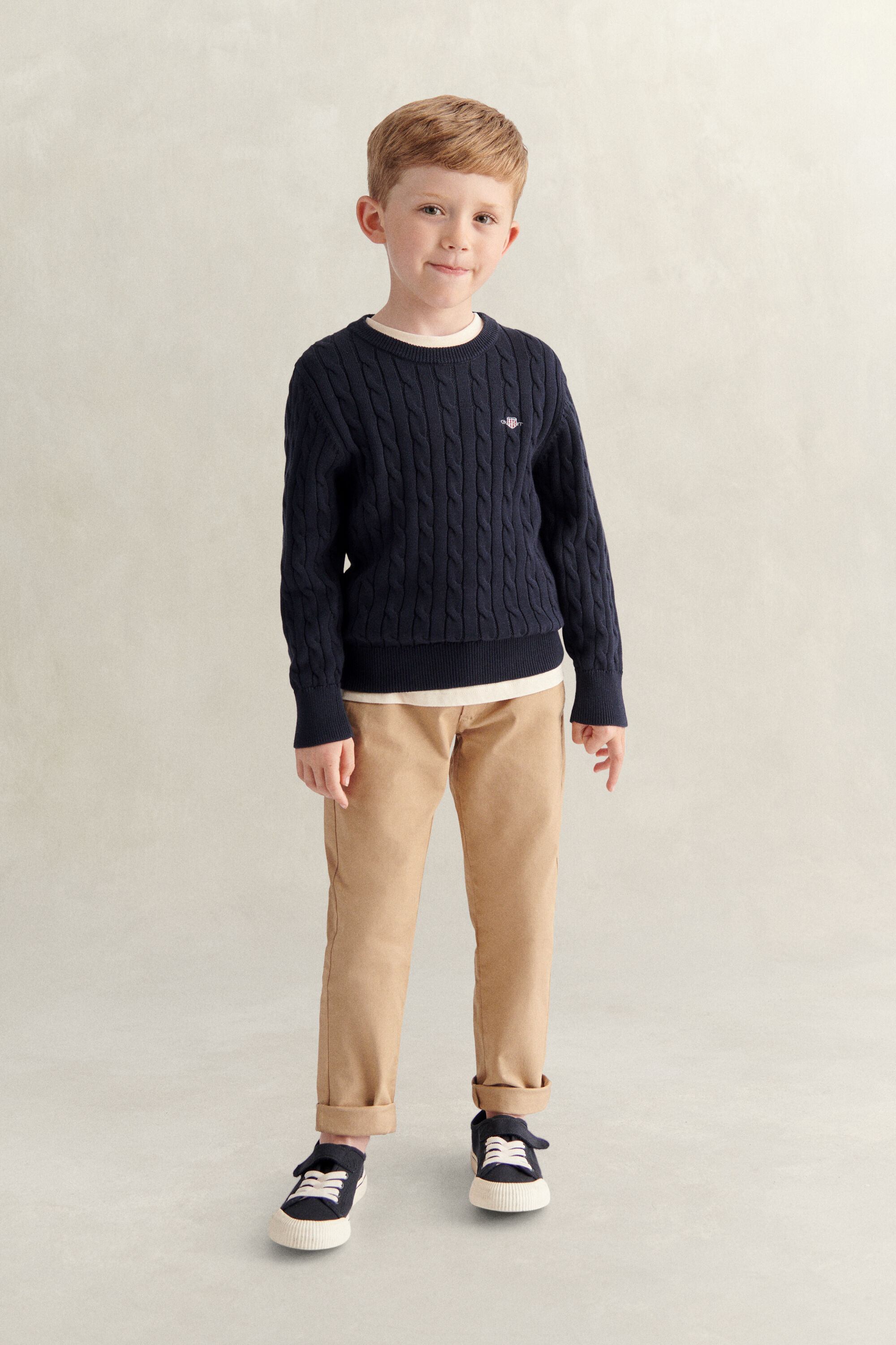 Boys Shield Cable Knit Sweater — EVENING BLUE