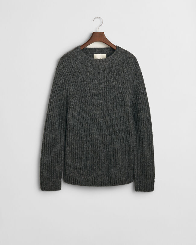 Ribbed Alpaca Wool Blend Crew Neck Sweater