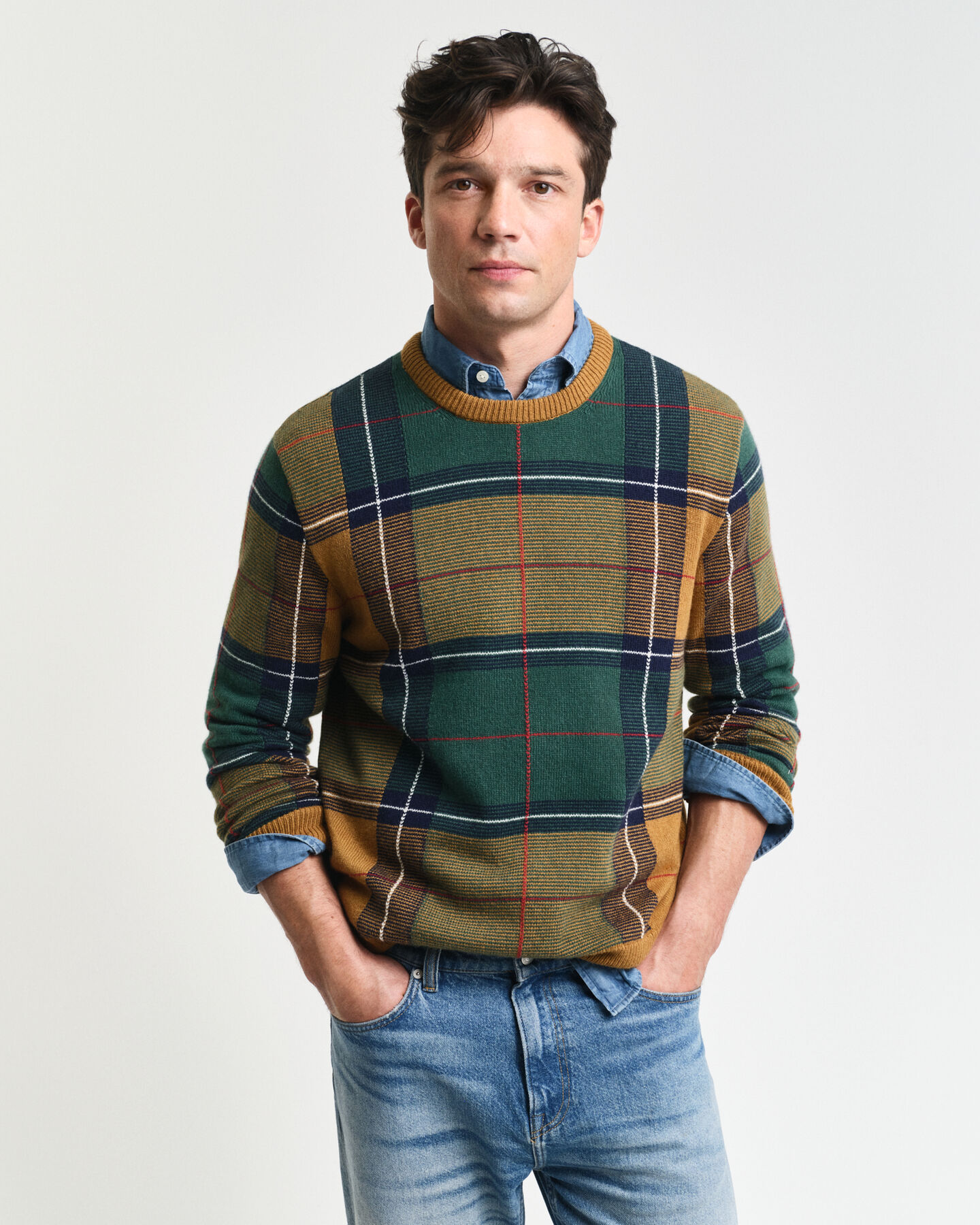 Checked Crew Neck Sweater