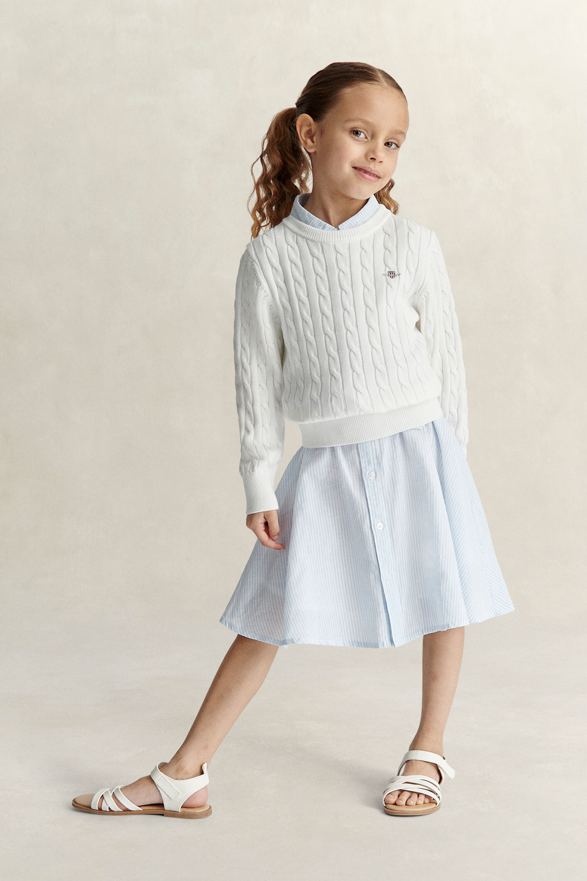 Girls Shield Cable Knit Sweater