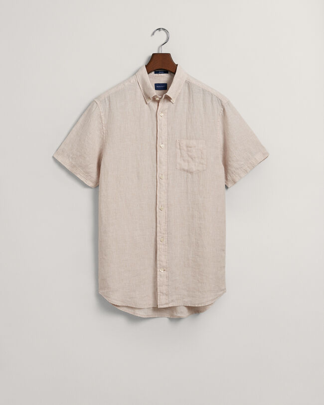 Regular Fit Striped Linen Short Sleeve Shirt