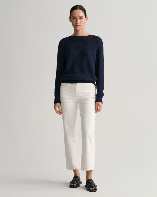 Textured Cotton Boat Neck Sweater