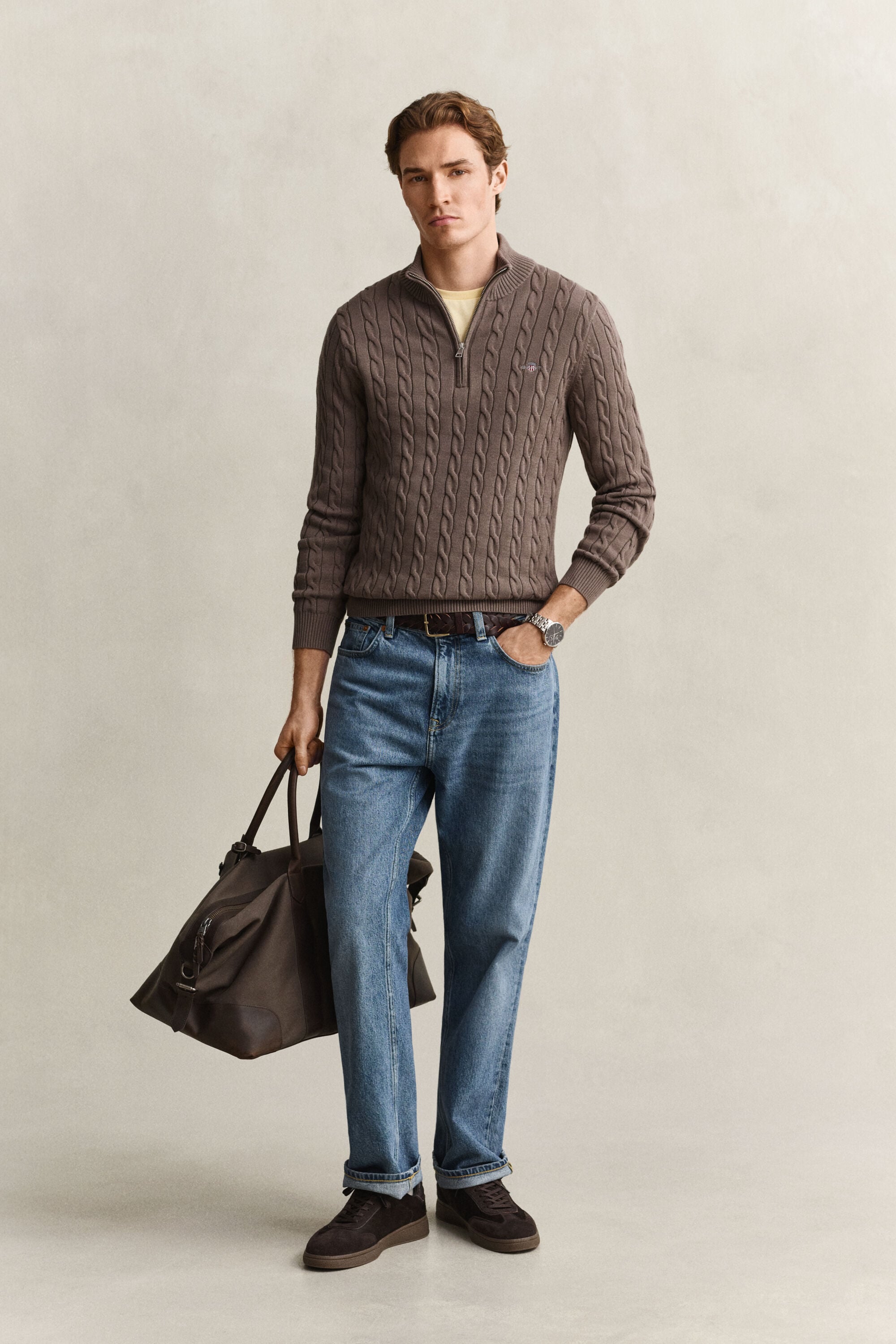 Cotton Cable Knit Half-Zip Sweater