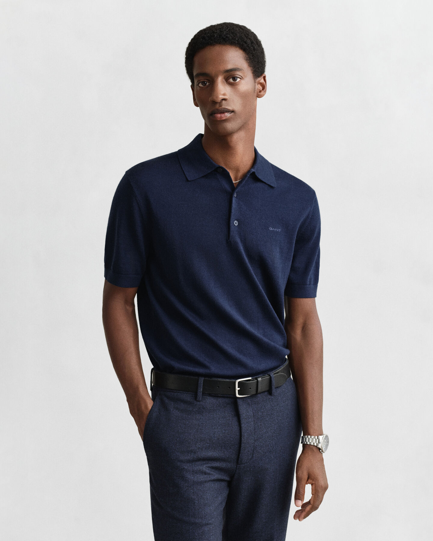 Extra Fine Merino Wool Short Sleeve Polo Sweater