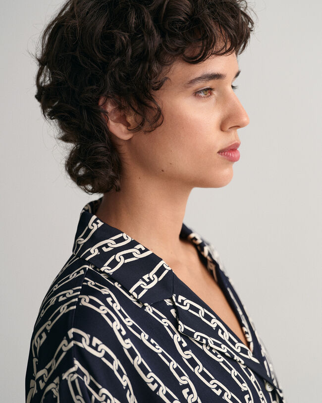 Relaxed Fit Chain Print Pajama Shirt