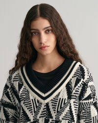 Geometric Patterned V-Neck Sweater