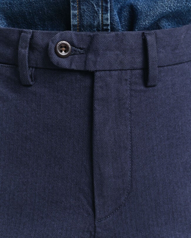 Slim Fit Cotton Herringbone Pants