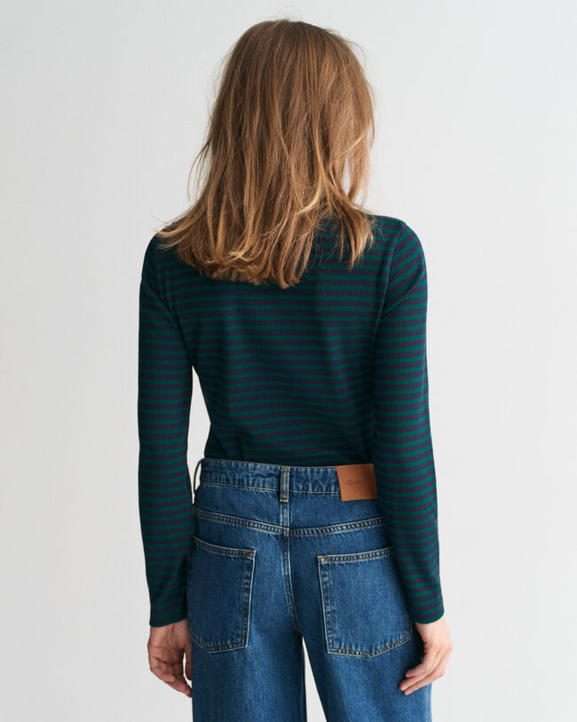 Striped Rib Long Sleeve Turtleneck Top