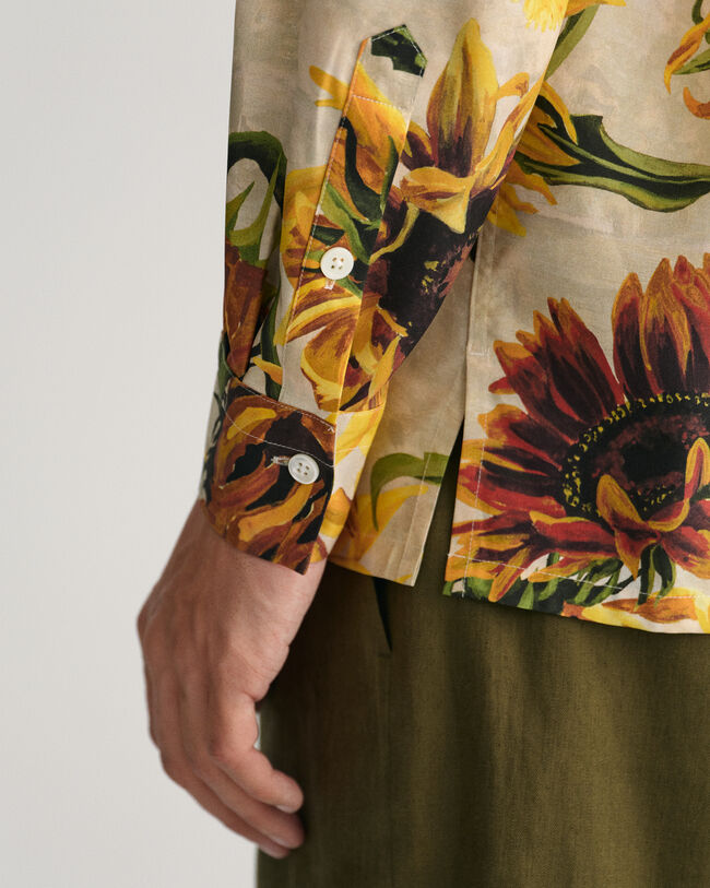 Relaxed Fit Sunflower Print Silk Shirt