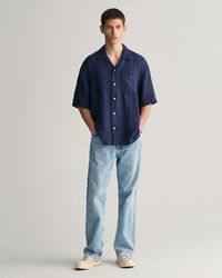 Relaxed Fit Garment-Dyed Linen Short Sleeve Shirt