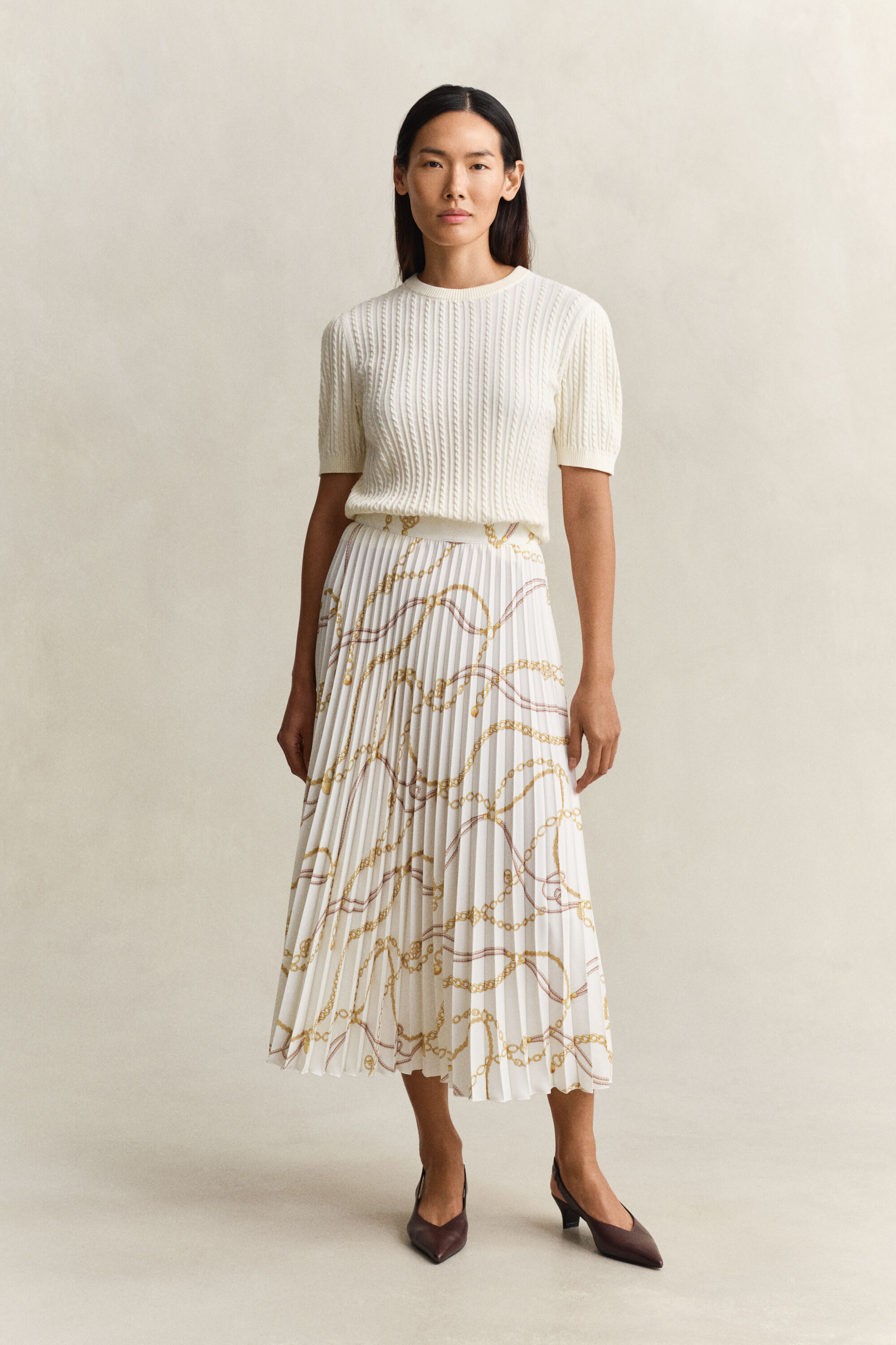 Printed Pleated Midi Skirt