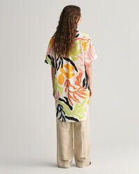 Palm Print Linen Short Sleeve Caftan