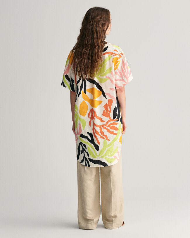 Palm Print Linen Short Sleeve Caftan