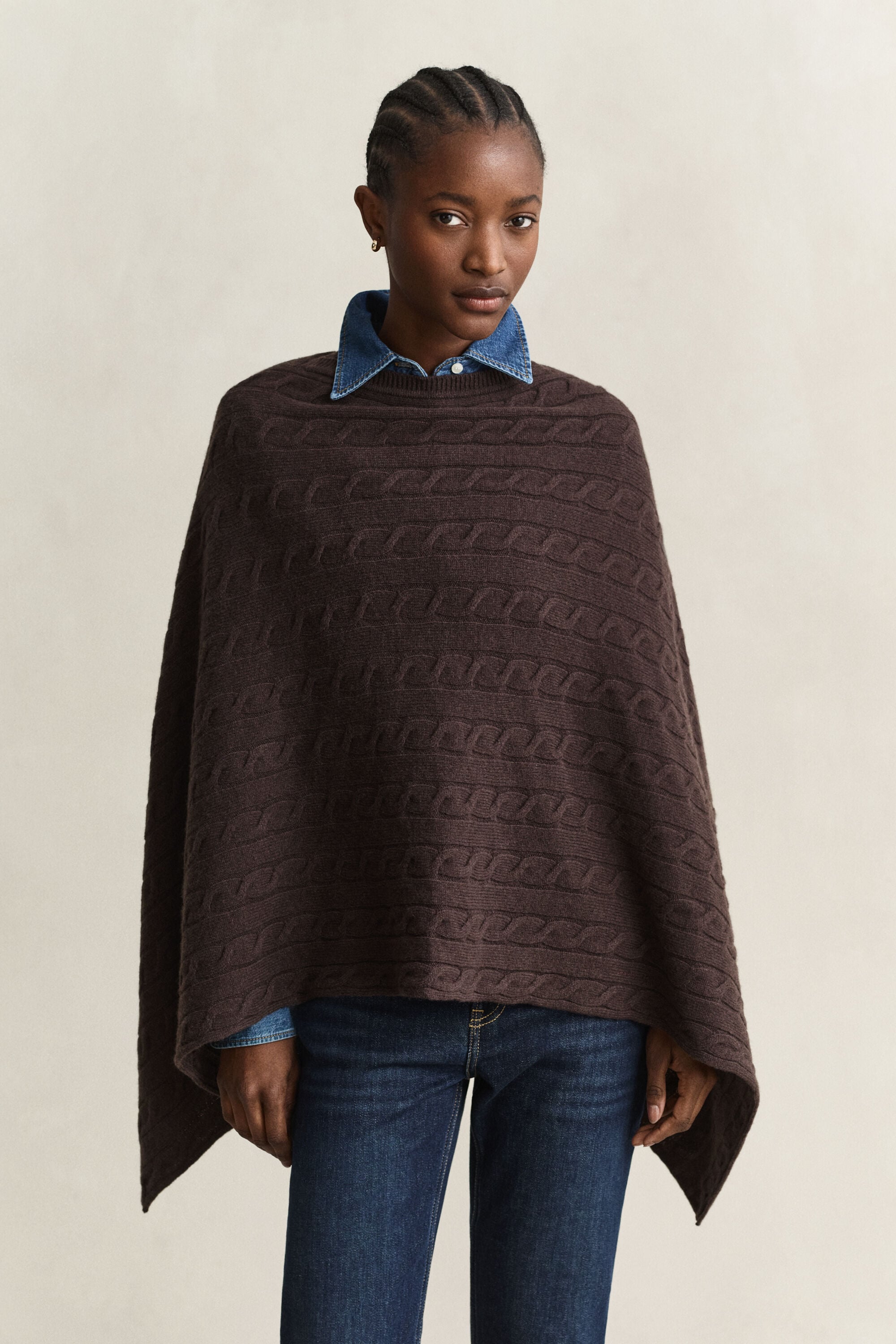 Wool Cable Knit Poncho