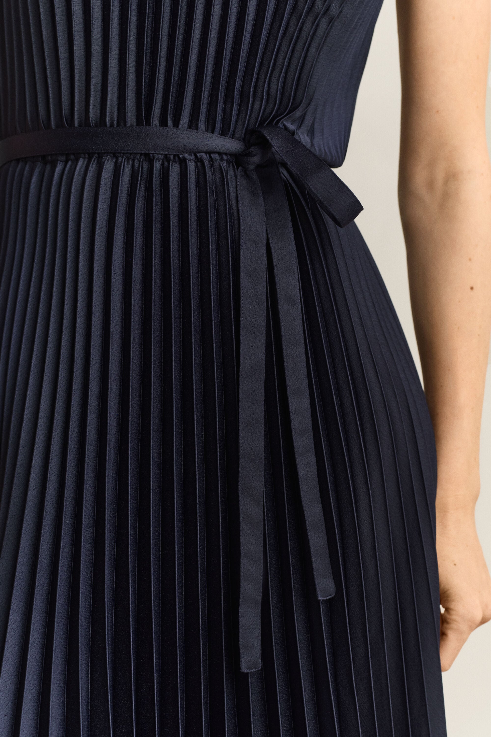 Pleated Belted Dress — EVENING BLUE