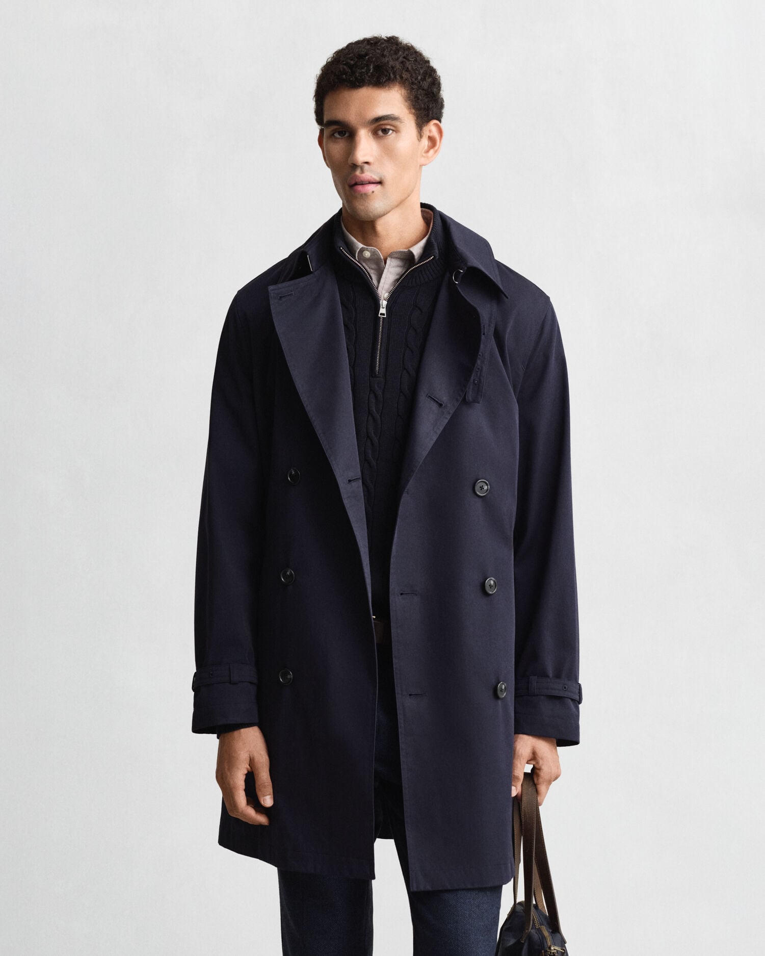 Cotton Blend Trench Coat — EVENING BLUE