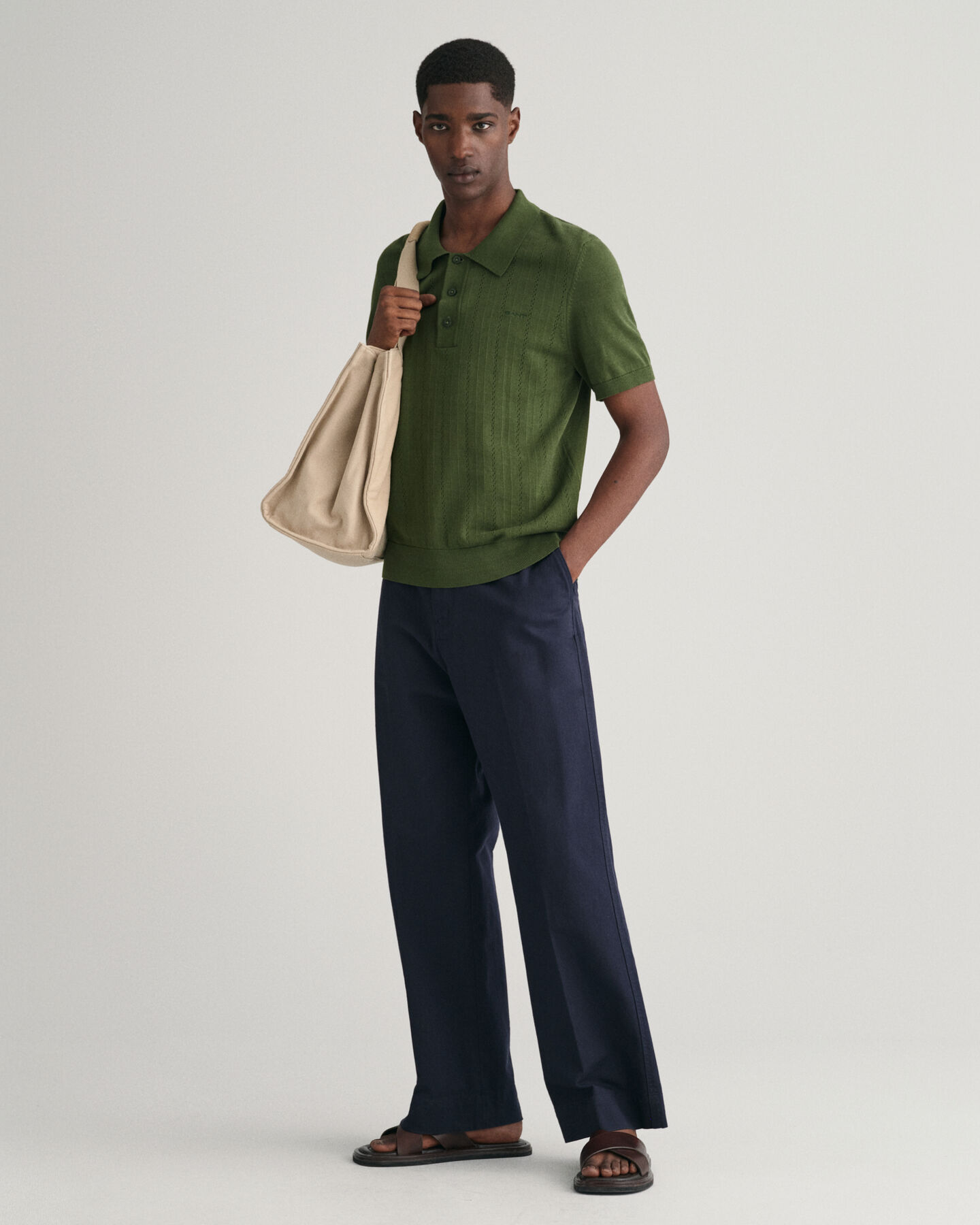 Pointelle Textured Polo Sweater