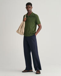 Pointelle Textured Polo Sweater