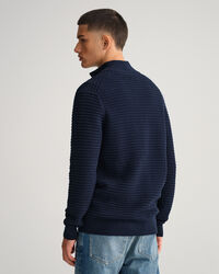 Cotton Texture Full-Zip Sweater