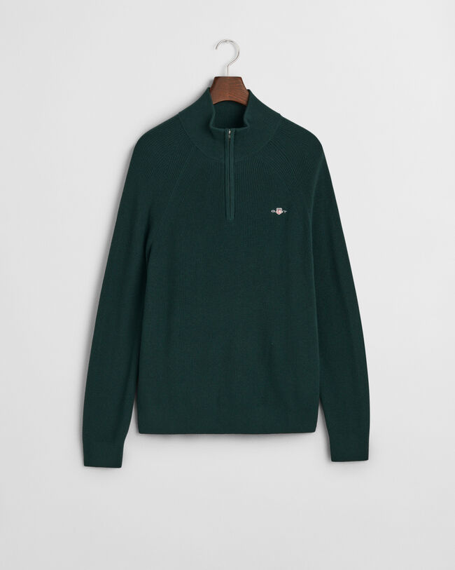 Ribbed Cotton Wool Half-Zip Sweater