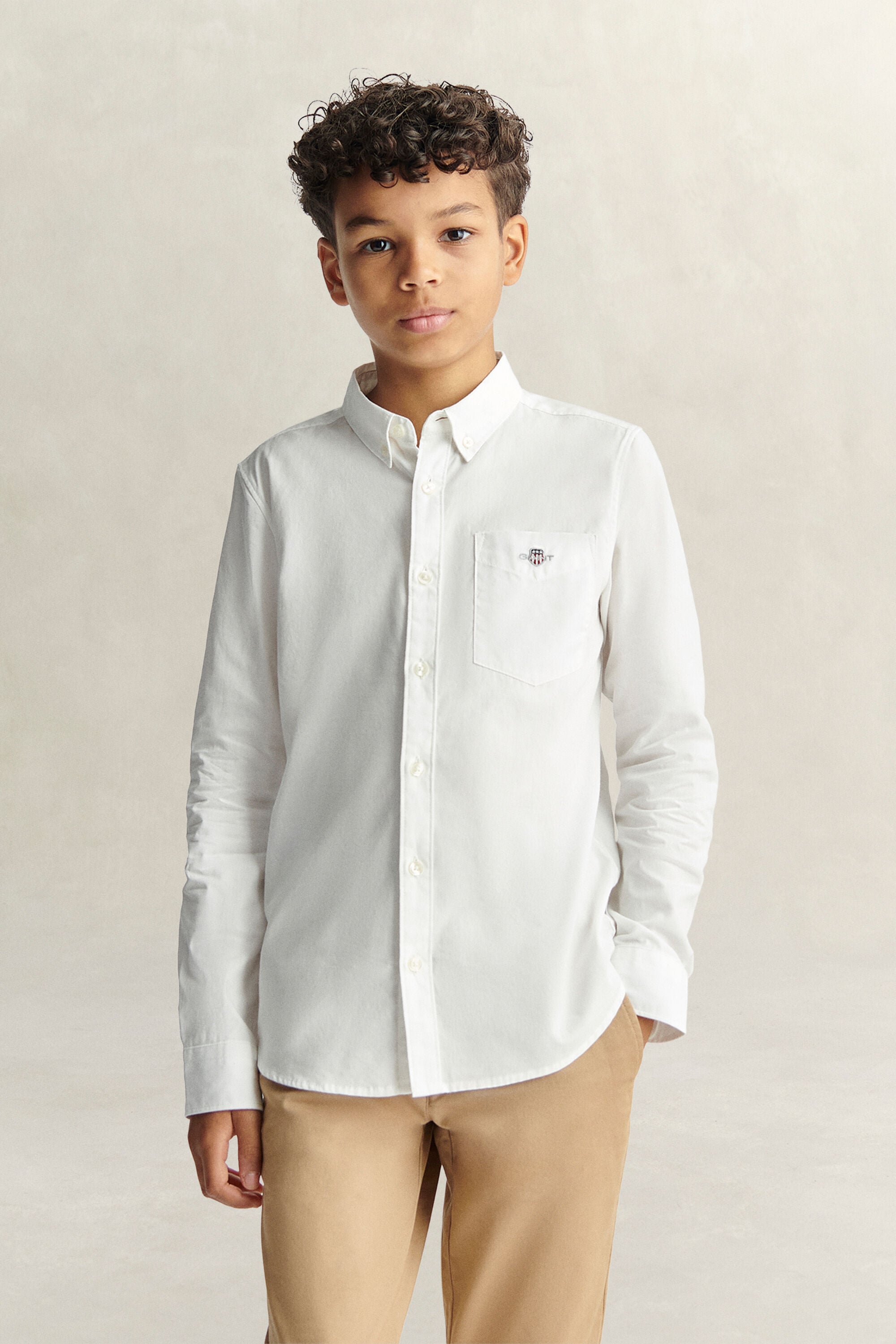 Teen Boys Shield Poplin Shirt — WHITE