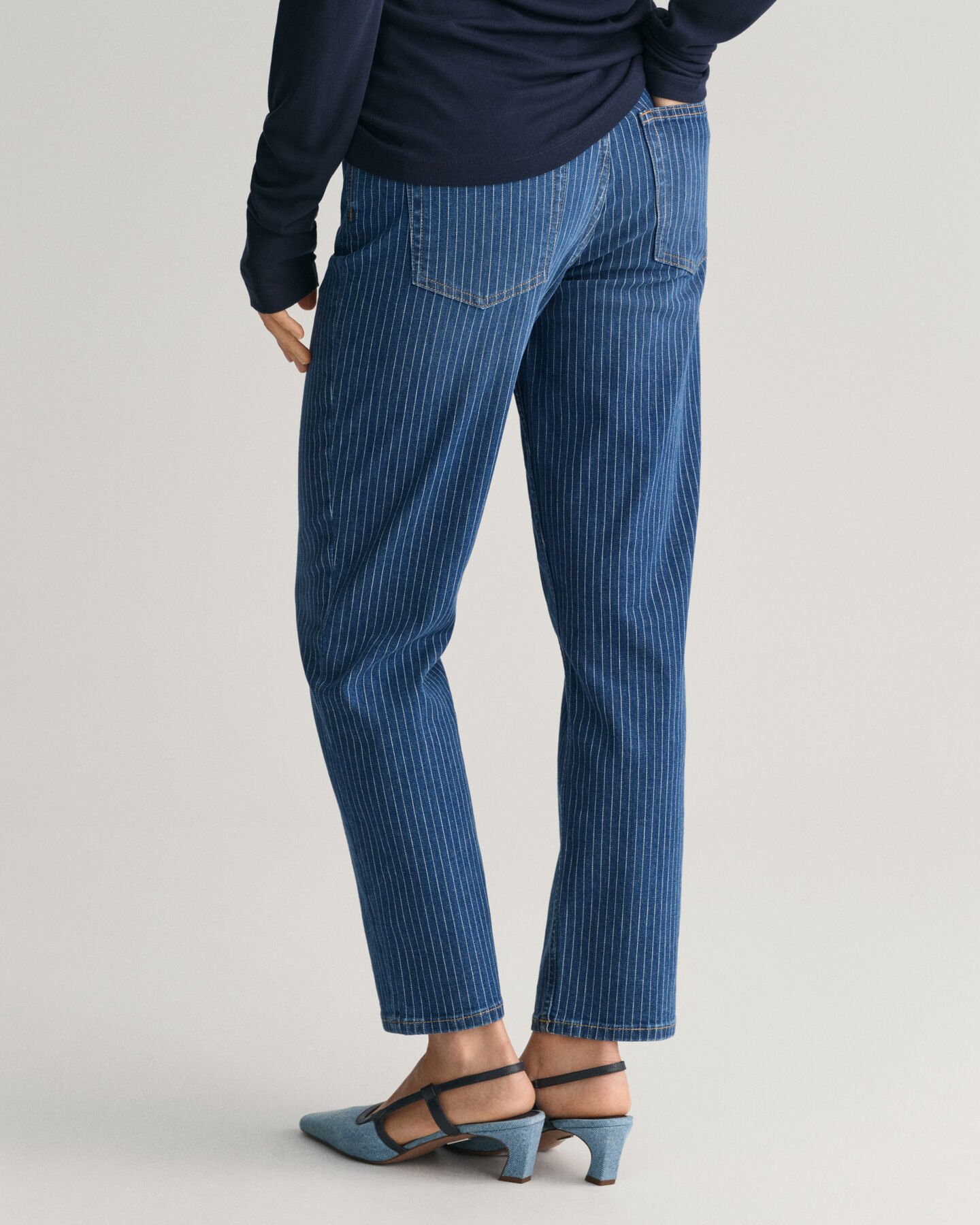 Straight Leg Striped Cropped Jeans