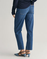 Straight Leg Striped Cropped Jeans